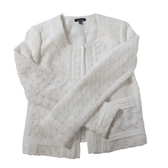 Rafaella Cropped White Tweed Blazer SZ 8 Open Front Wedding Formal - Picture 3 of 10